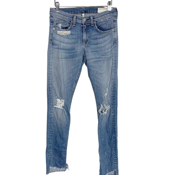 Rag & Bone Womens 27 Blue Skinny Leg with Raw Angled Fray Hem in Commodore Wash - Picture 1 of 13